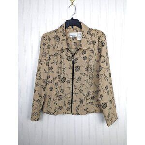 Halmode Petites Women's Floral Jacket Tan with‎ black flowers Size 10